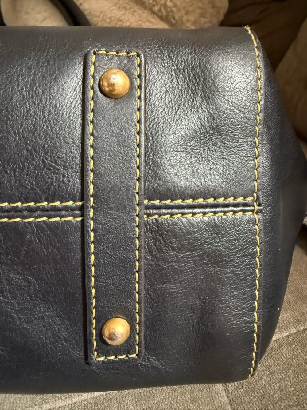 Dooney and Burke Florentine Large Amelia Navy Leather Tote Gold Hook Closure - Picture 5 of 12